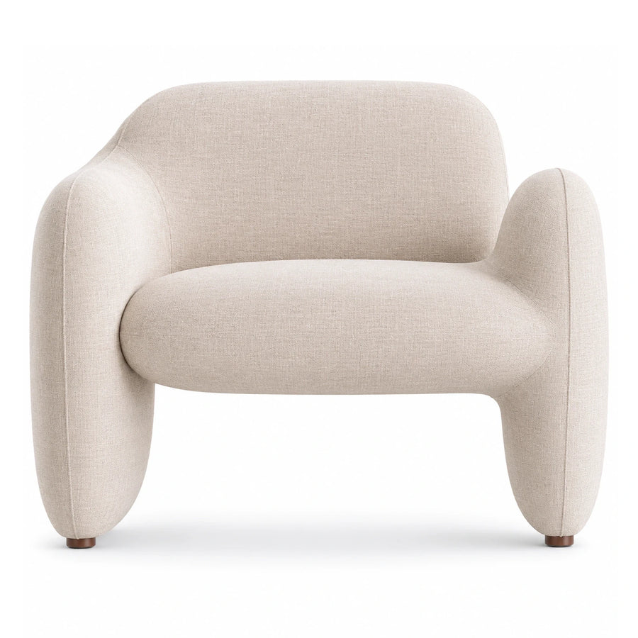 Beige Fabric Lounge Chair with Rounded Arms
