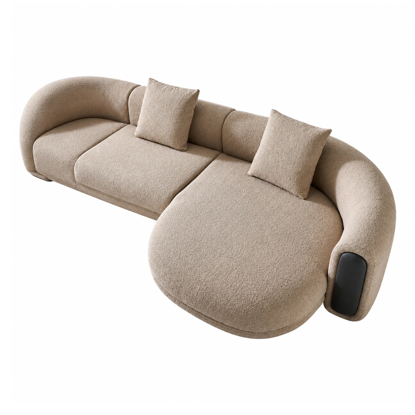 Beige Boucle Curved Sectional Sofa with Chaise