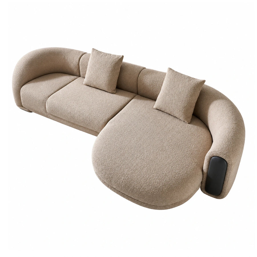Beige Boucle Curved Sectional Sofa with Chaise