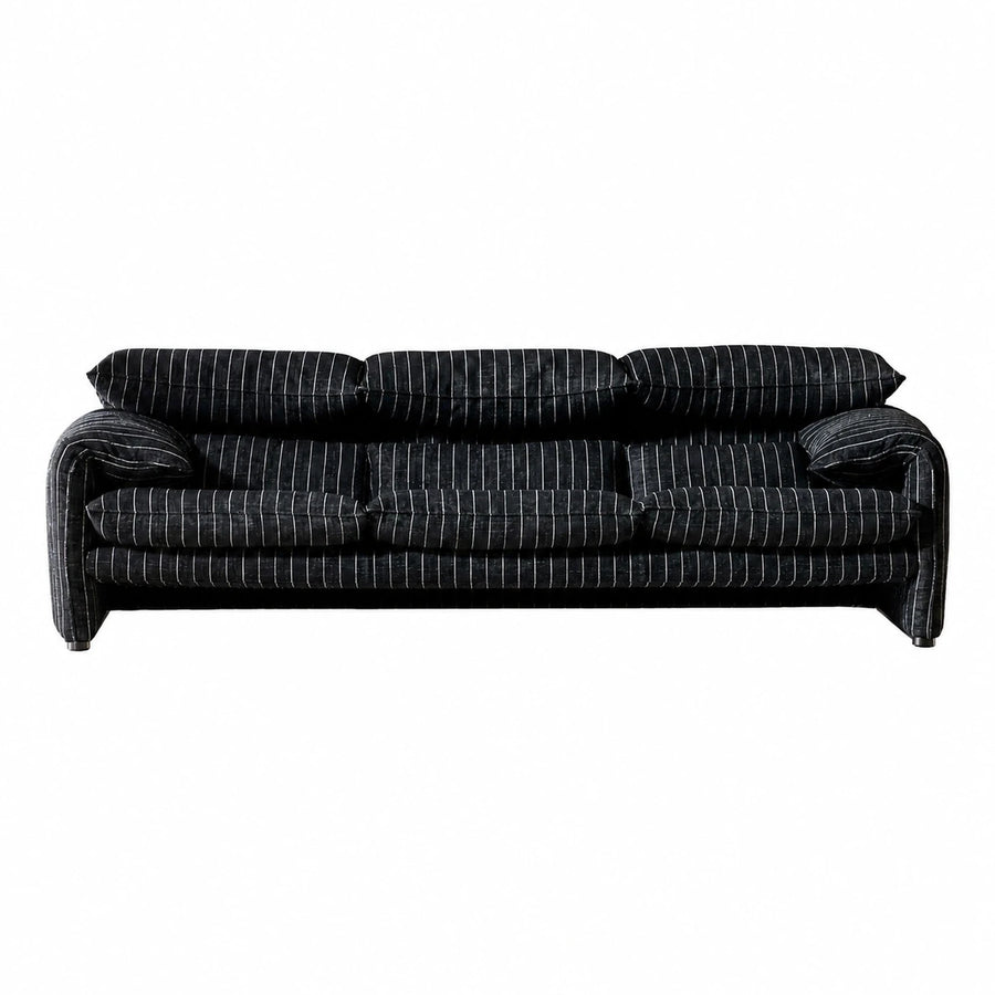 Linear Black Pinstripe Fabric Three-Seater Sofa Sofas