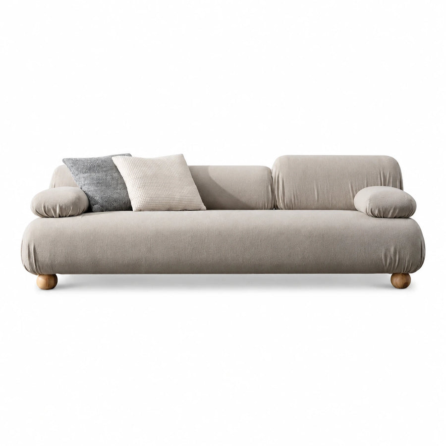 Beige Fabric Sofa with Wooden Legs
