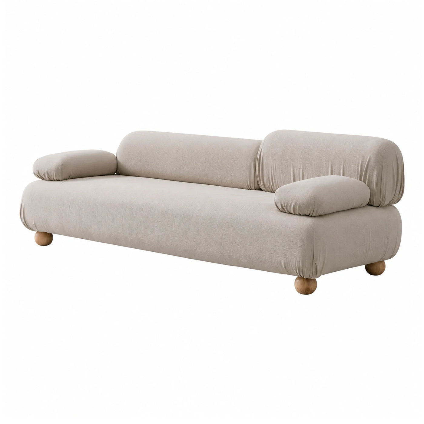 Beige Fabric Sofa with Wooden Ball Legs