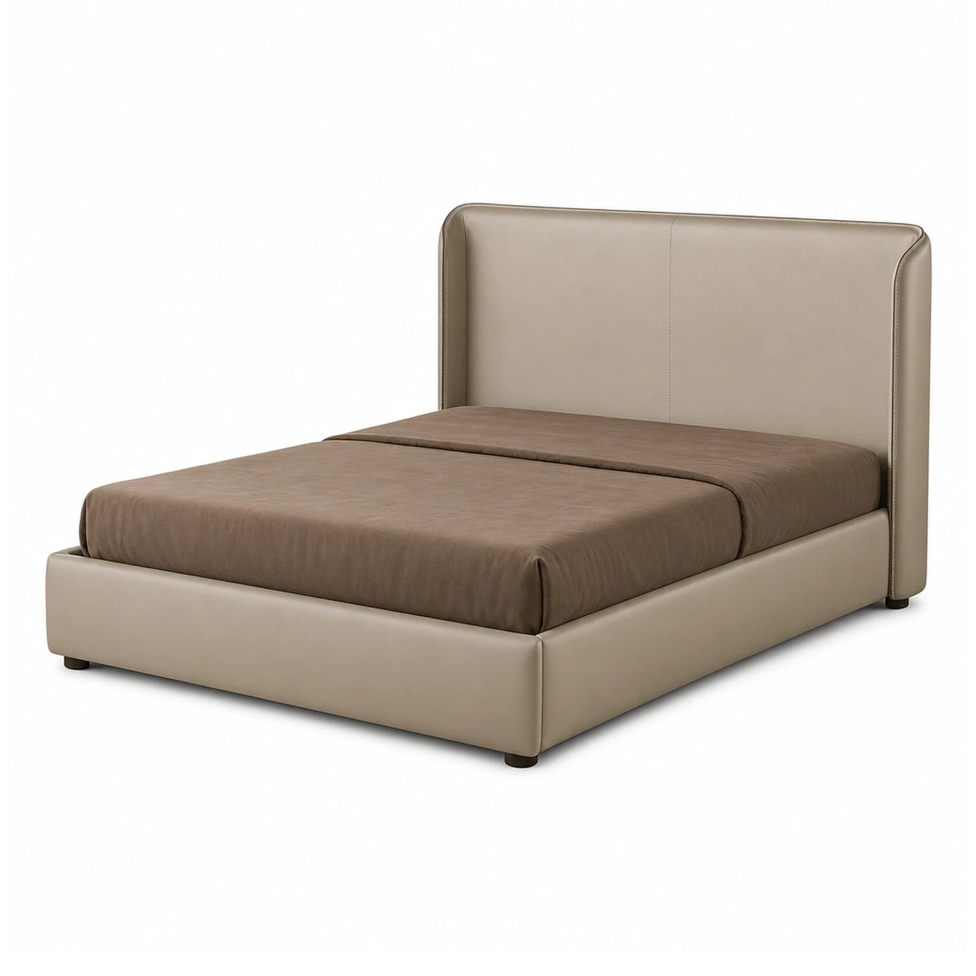 Leather Wide Plank Beige Upholstered Platform Bed with Tall Headboard Beds & Headboards