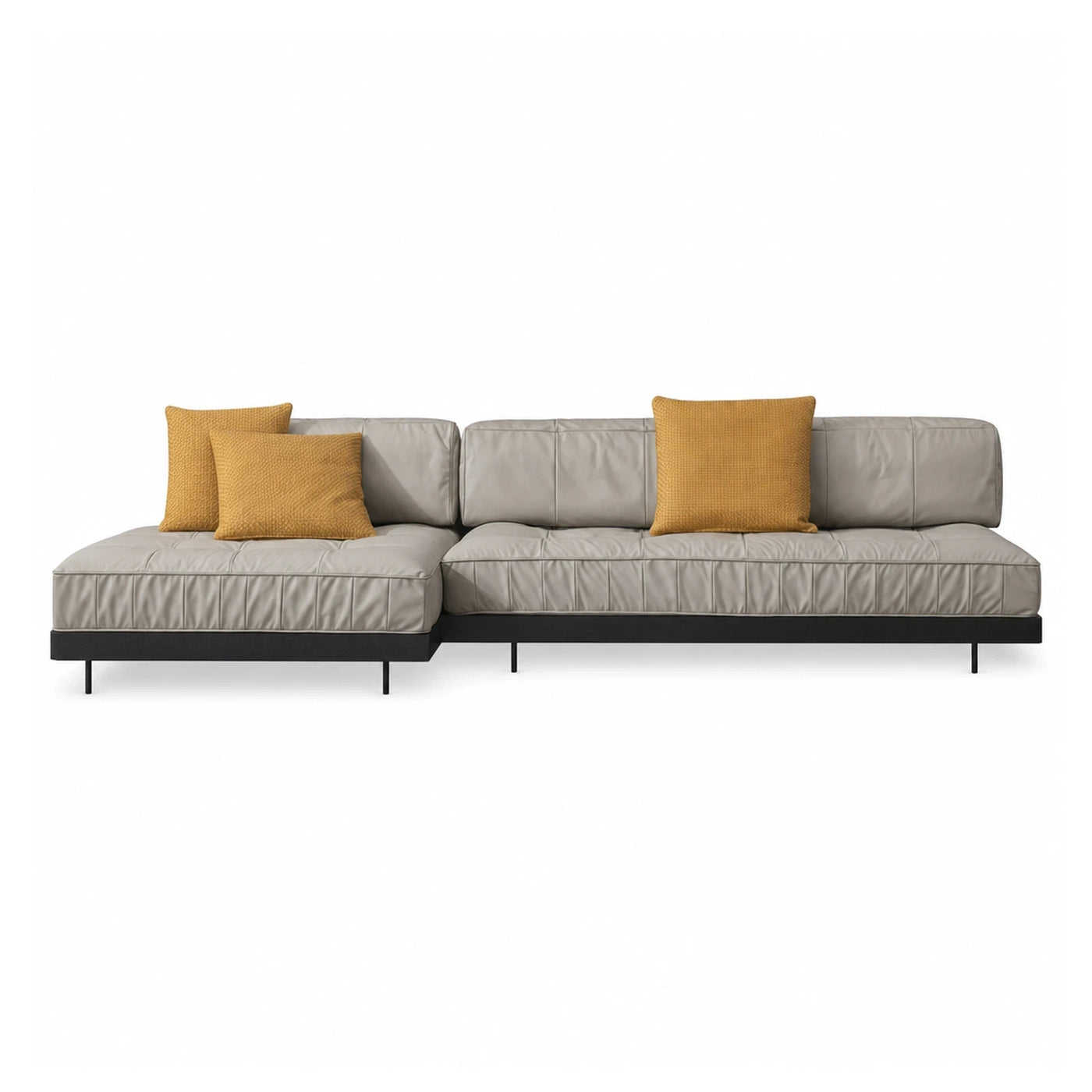 Modern Grey Leather Sectional Sofa with Chaise