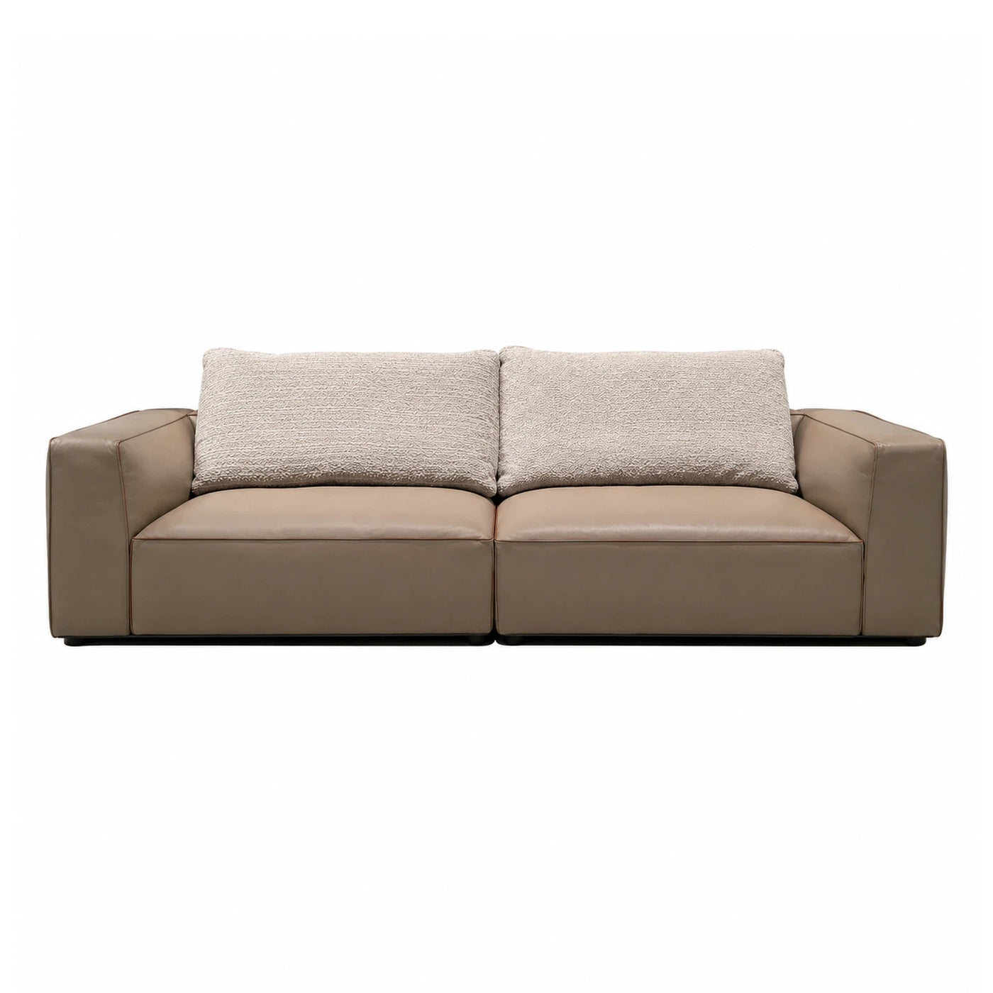 Beige Leather Modular Sofa with Textured Cushions
