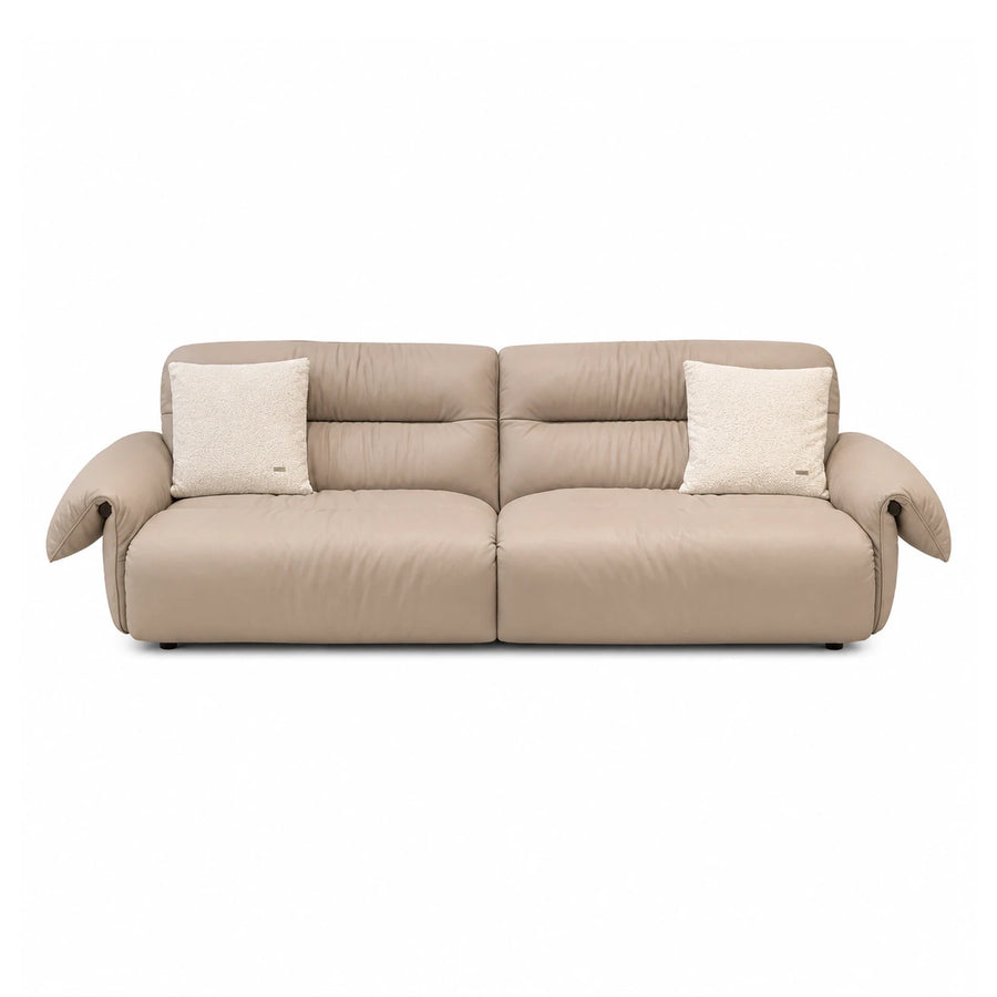Beige Leather Modular Sofa with Textured Pillows