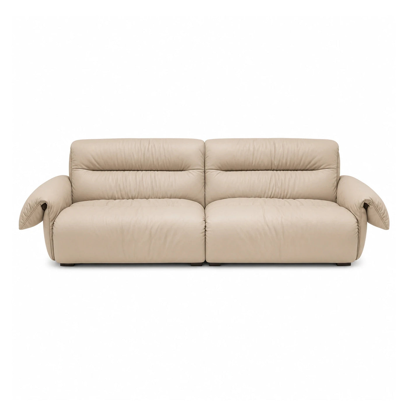 Beige Leather Two-Seater Sofa with Padded Armrests