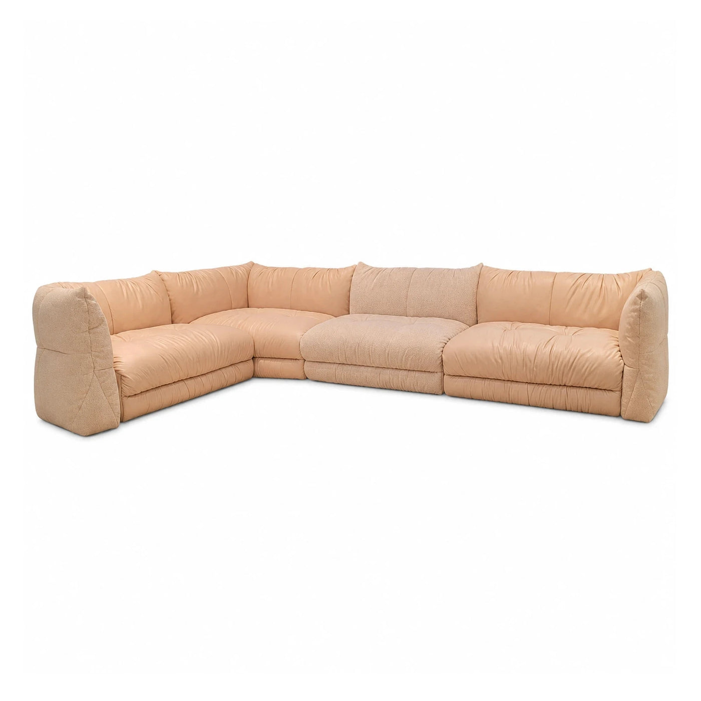 Leather Linear Beige Modular Sectional Sofa with Mixed Textures Sectionals