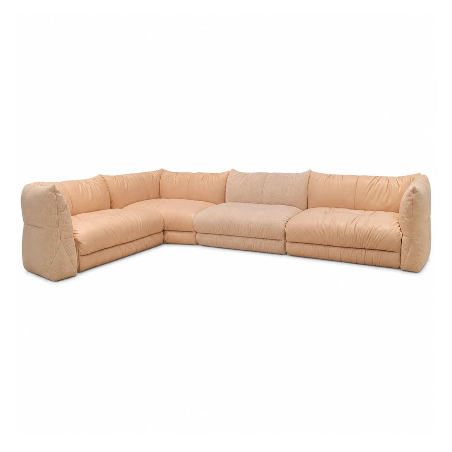 Leather Linear Beige Modular Sectional Sofa with Mixed Textures Sectionals