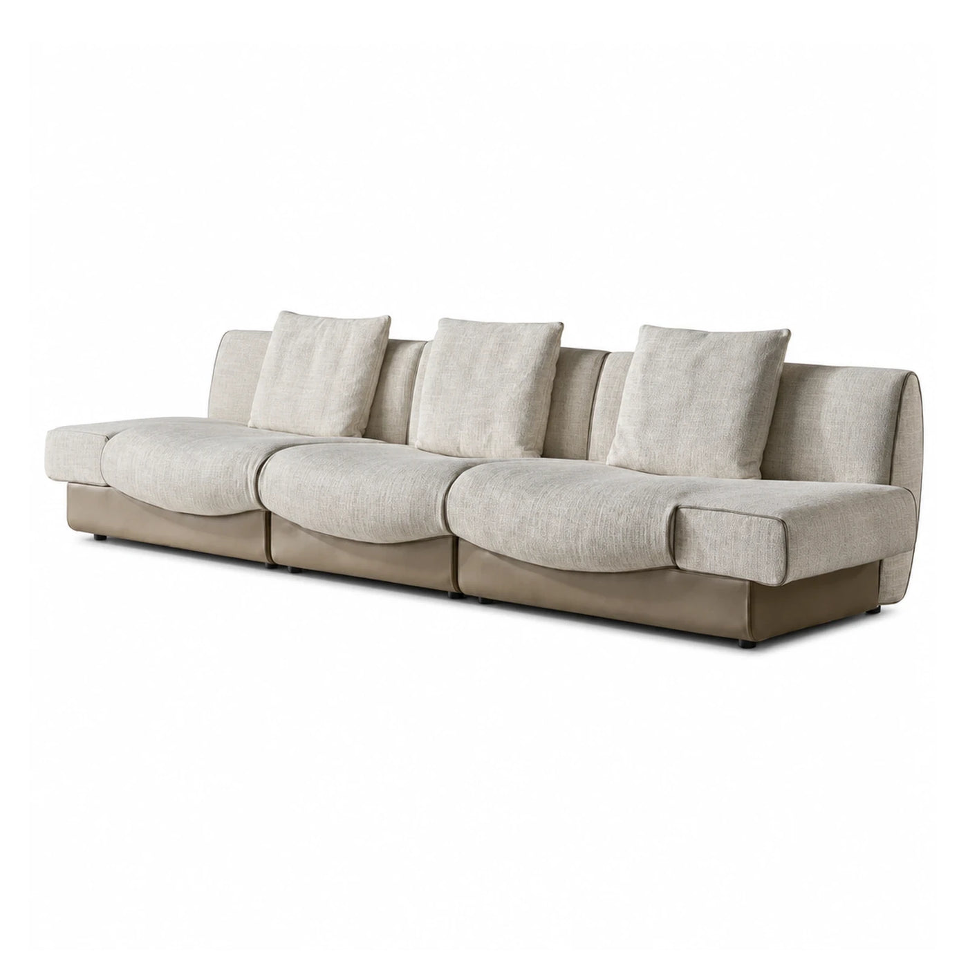 Beige Modular Sectional Sofa with Leather Base