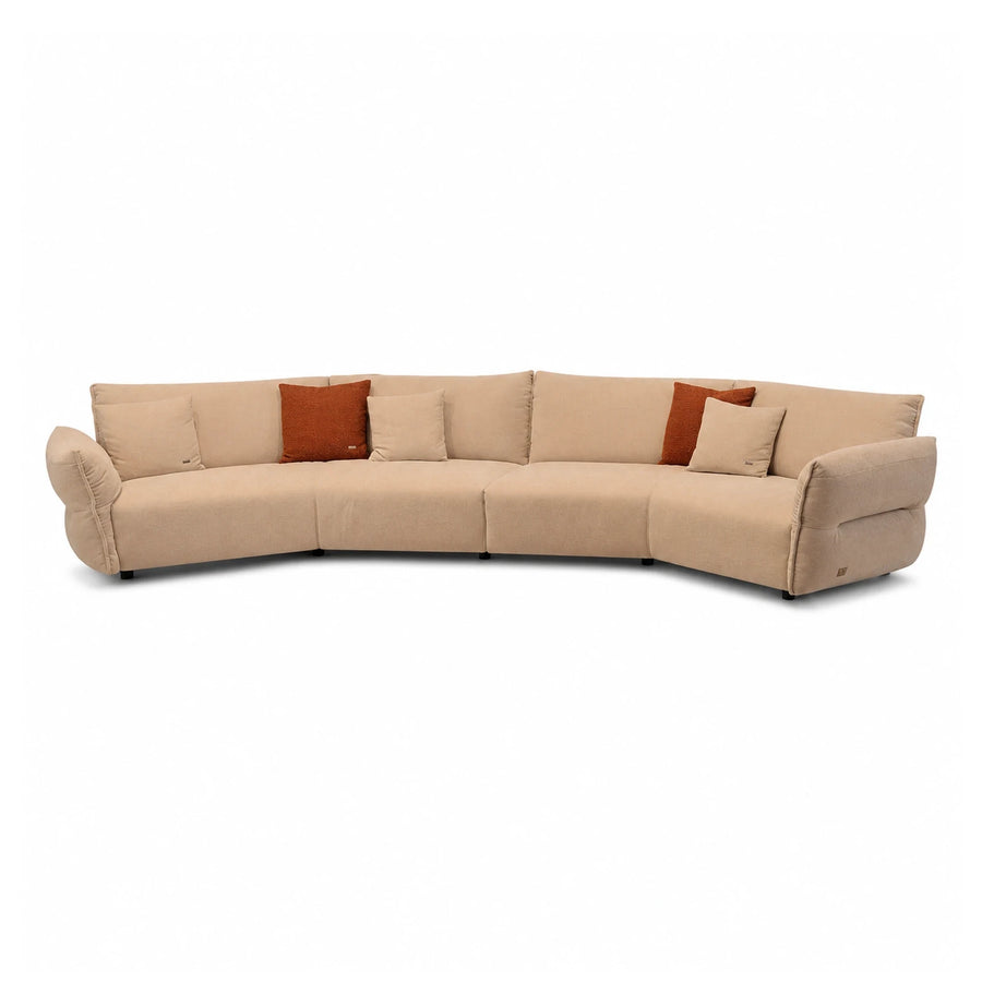 Beige Curved Modular Sectional Sofa with Pillows