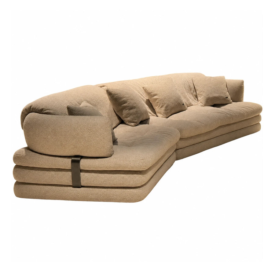 Linear Beige Boucle L-Shaped Sectional Sofa with Pillows Sectionals