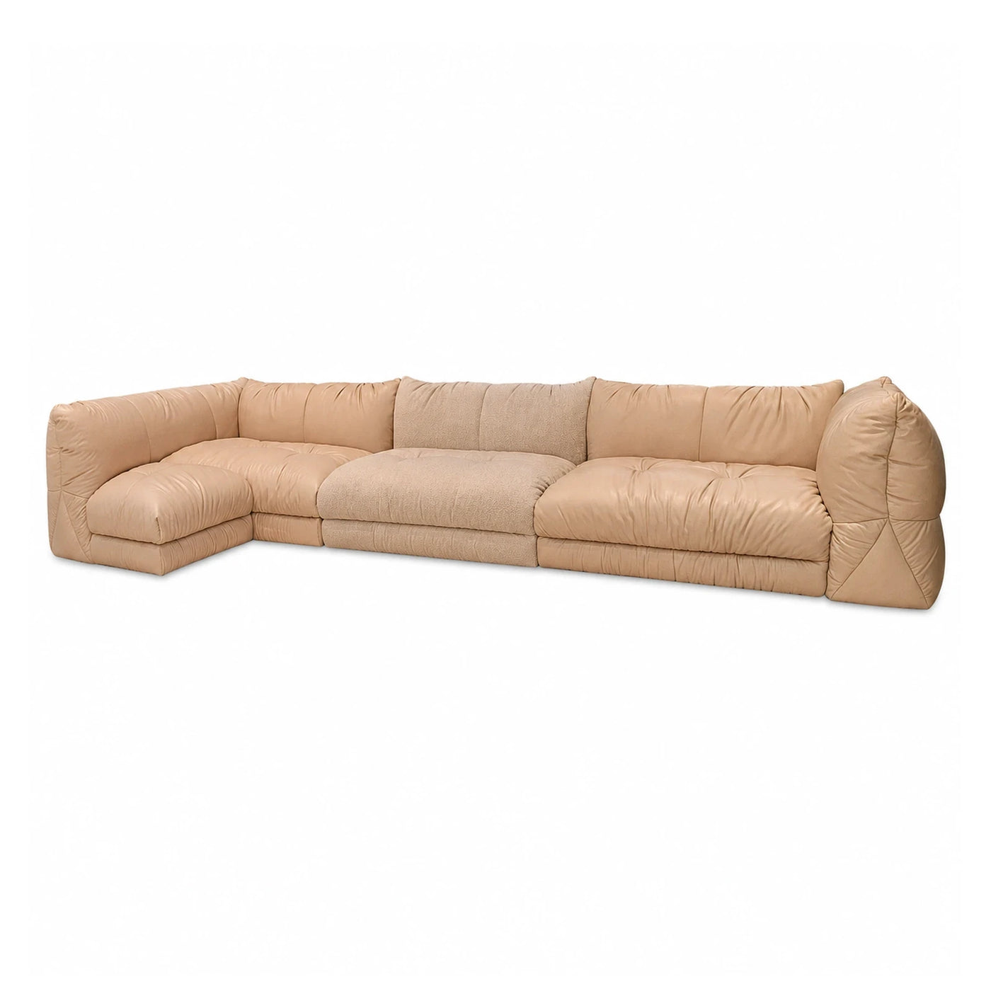 Leather Wide Plank Beige Modular Sectional Sofa with Mixed Textures Sectionals