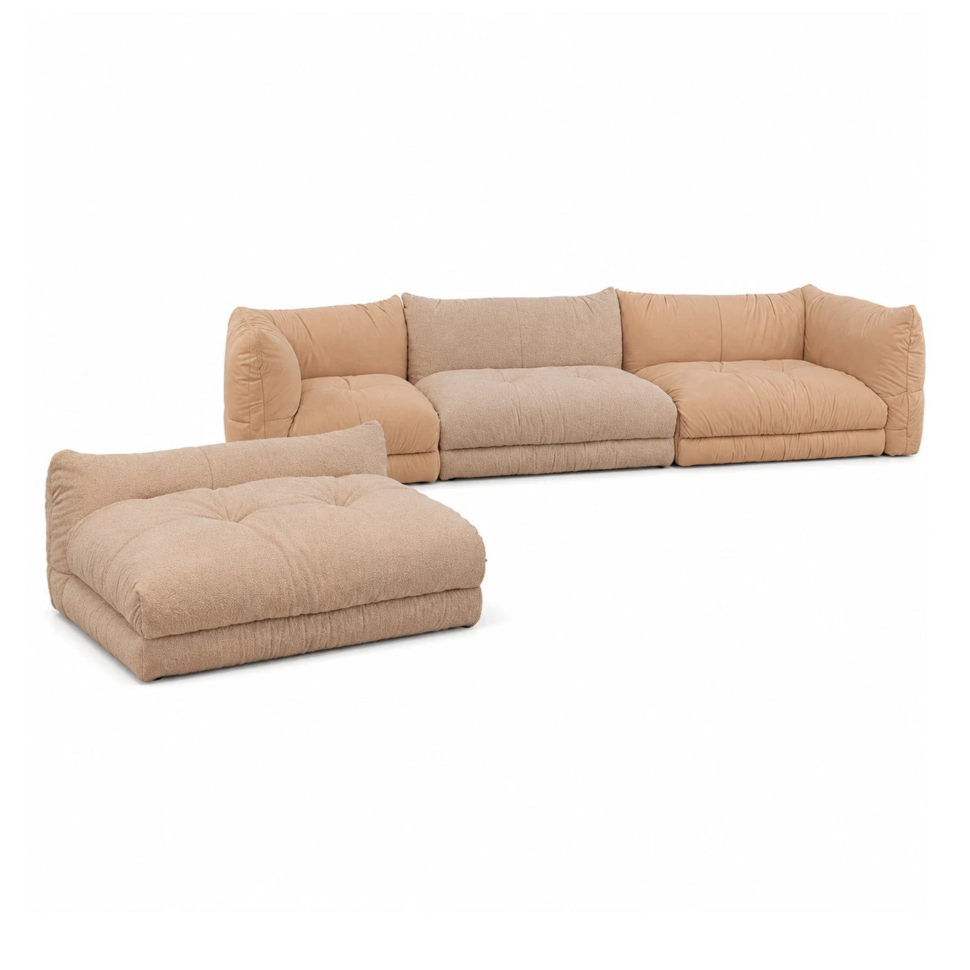 Fabric Linear Beige Modular Sectional Sofa with Ottoman Sectionals