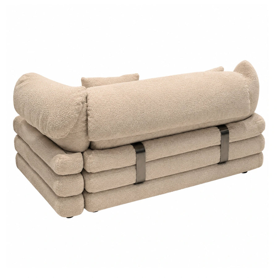 Beige Boucle Modular Sofa with Metal Straps