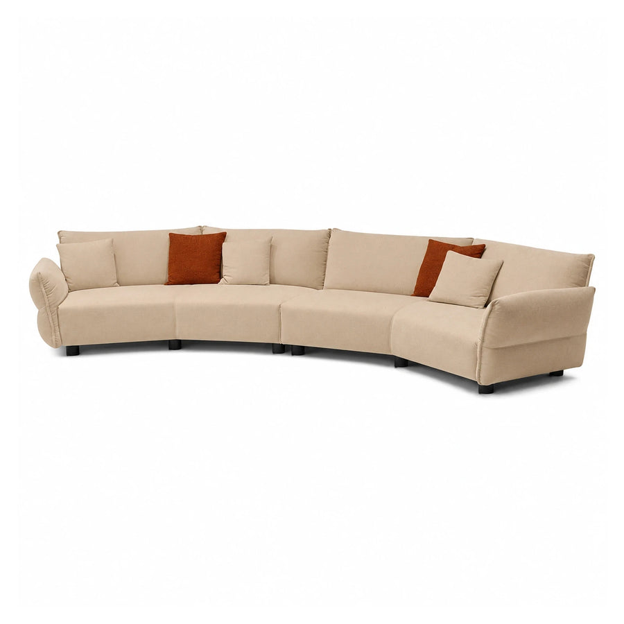 Beige Curved Modular Sectional Sofa with Throw Pillows