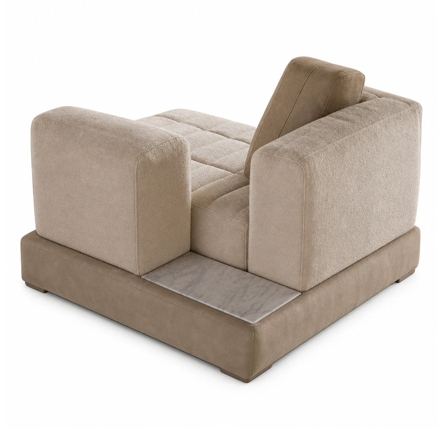 Beige Modular Sofa Section with Marble Side Table