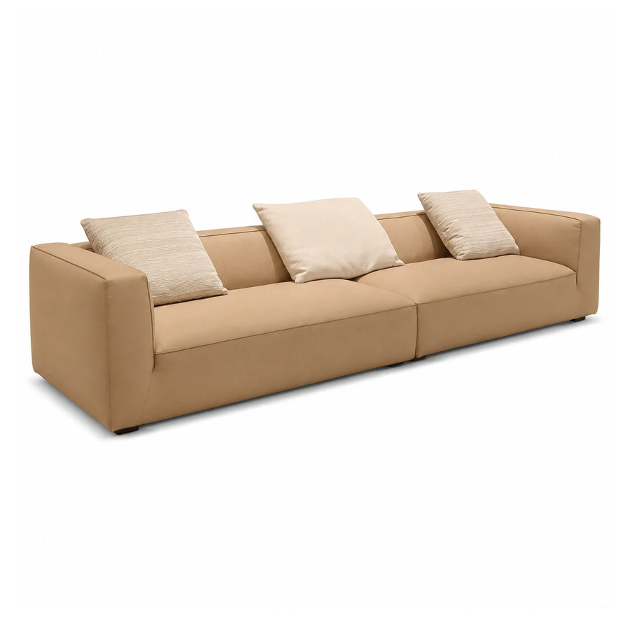 Beige Modular Sofa with Textured Throw Pillows