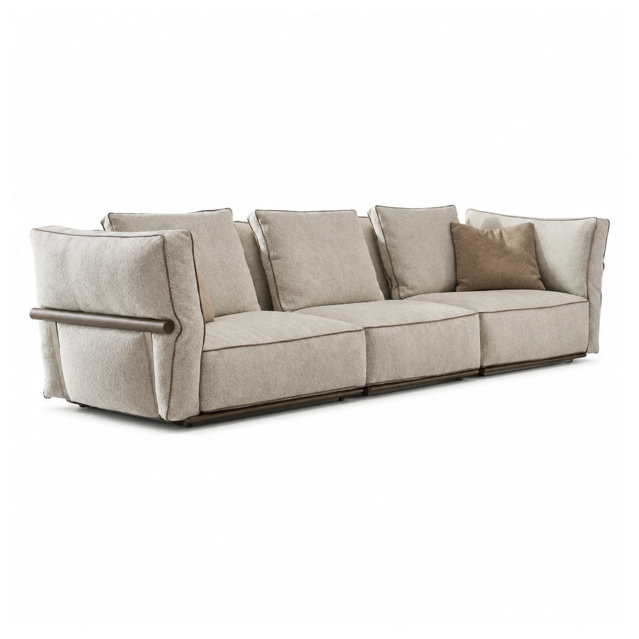Beige Fabric Modular Sofa with Metal Armrest
