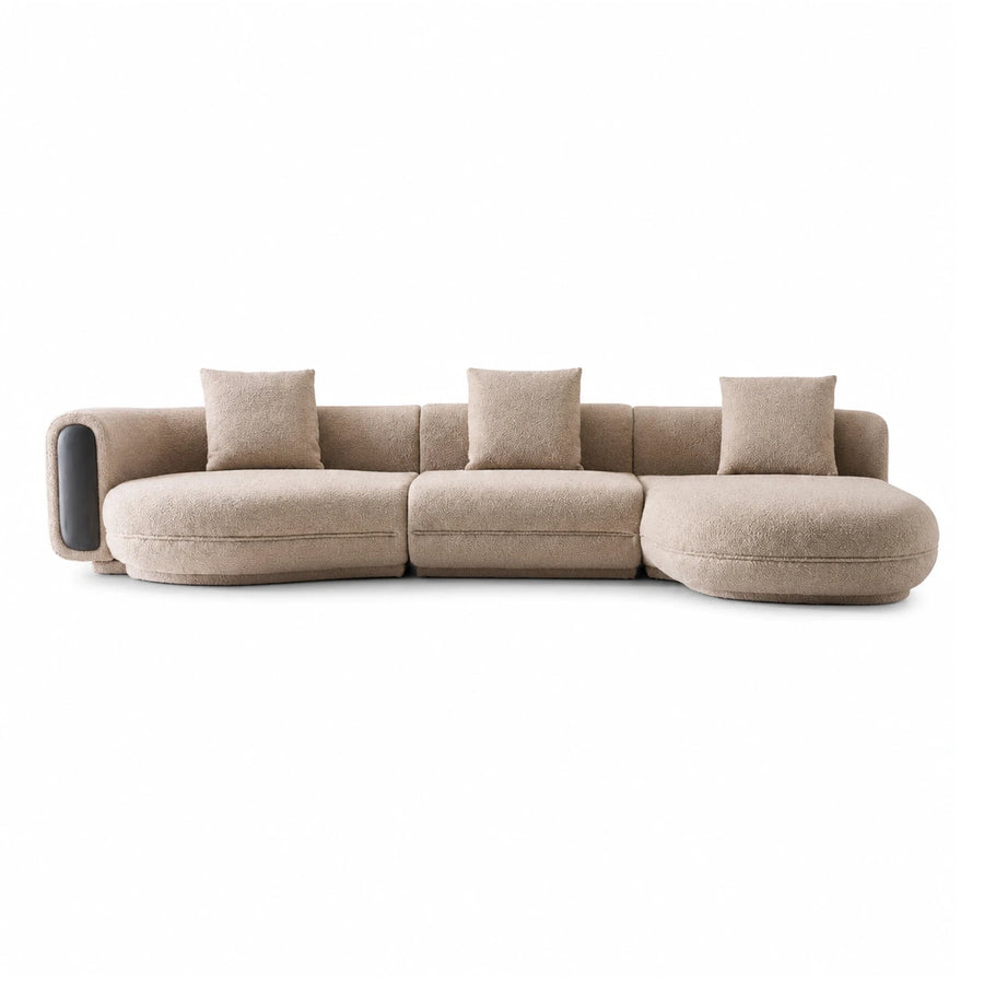 Beige Boucle Modular Sectional Sofa with Curved Design