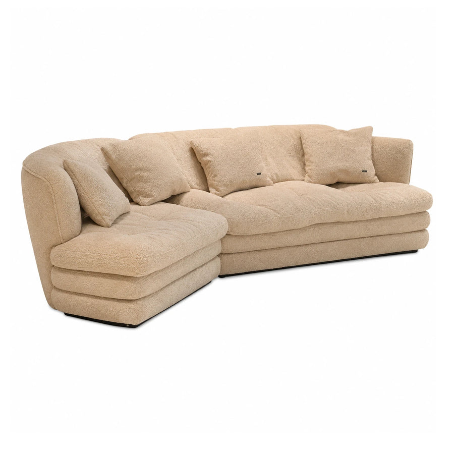 Wide Plank Beige Boucle L-Shaped Sectional Sofa with Pillows Sectionals