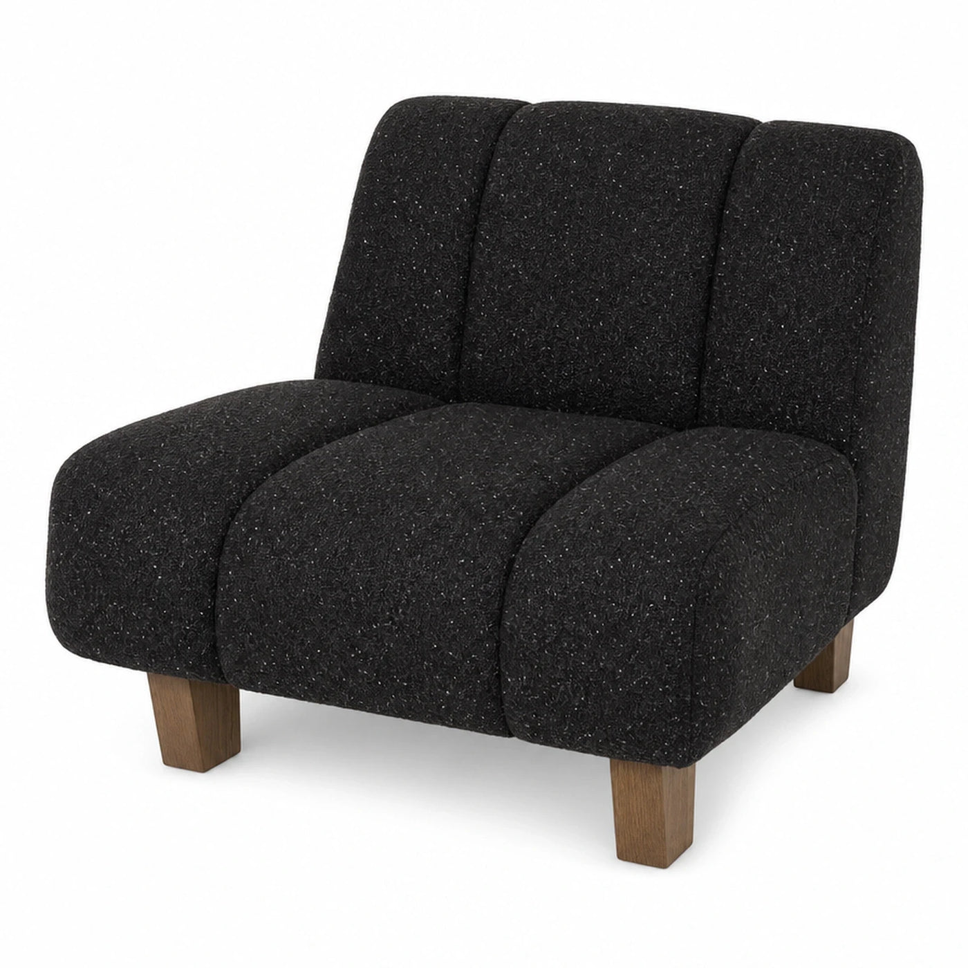 Black Boucle Modular Armchair with Wooden Legs