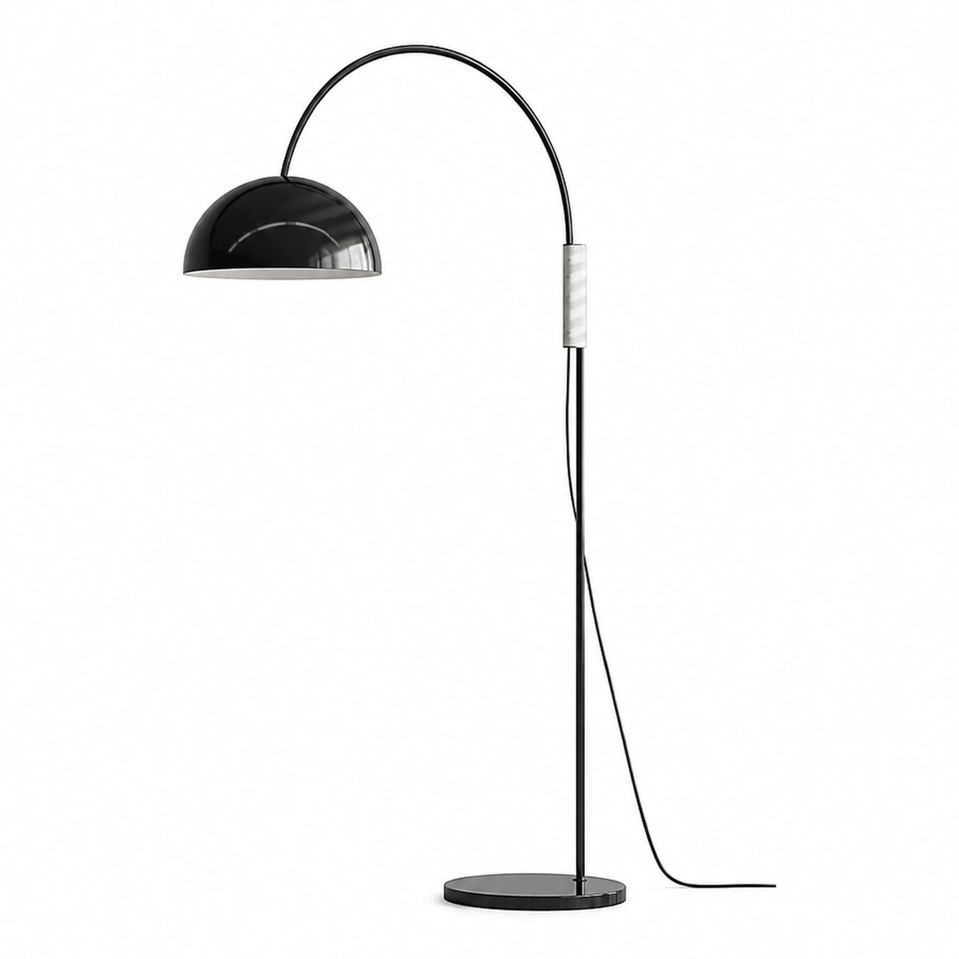 Black Arc Floor Lamp with Marble Accent