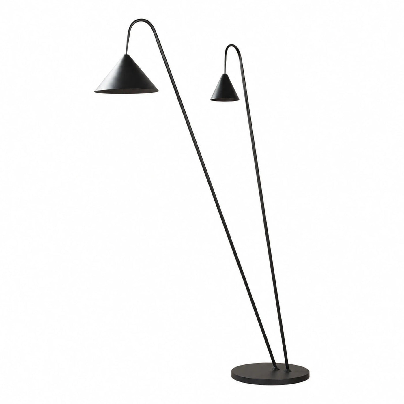 Metal Wide Plank Black Dual Head Floor Lamp with Conical Shades Floor Lamps