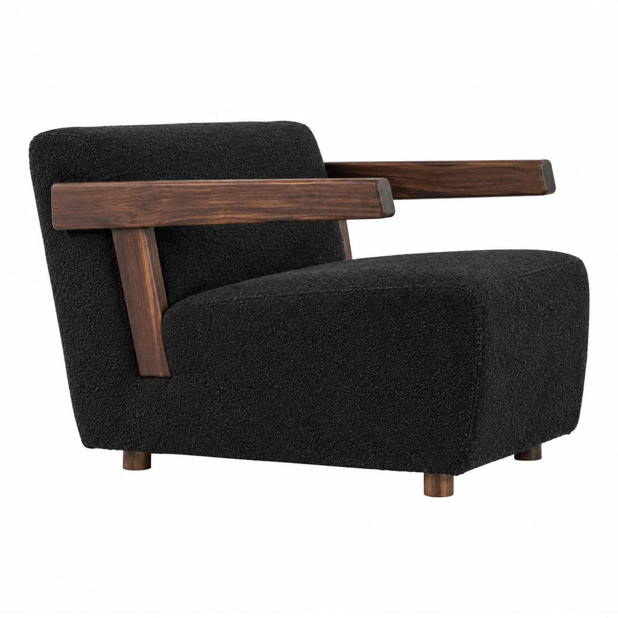 Black Boucle Armchair with Wooden Frame
