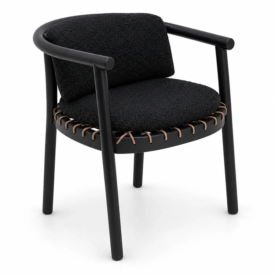 Fabric Linear Black Boucle Armchair with Leather Lacing Detail
