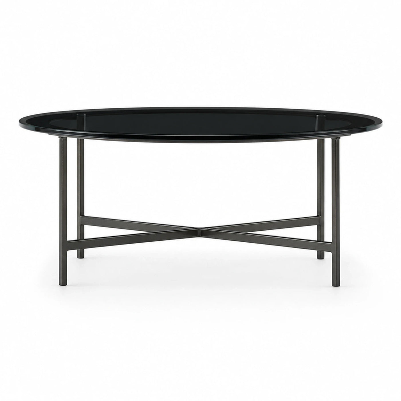 Black Glass Oval Coffee Table with Metal Base