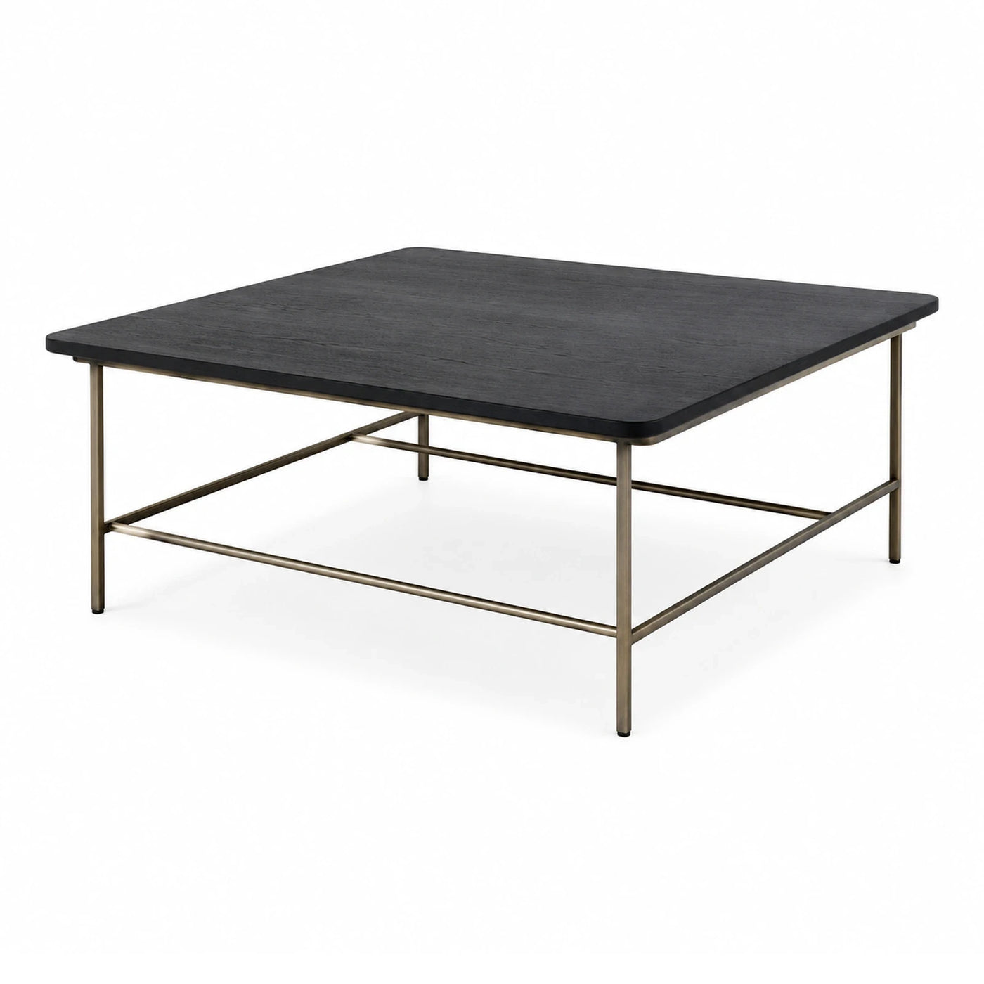 Square Coffee Table with Dark Wood Top and Metal Base