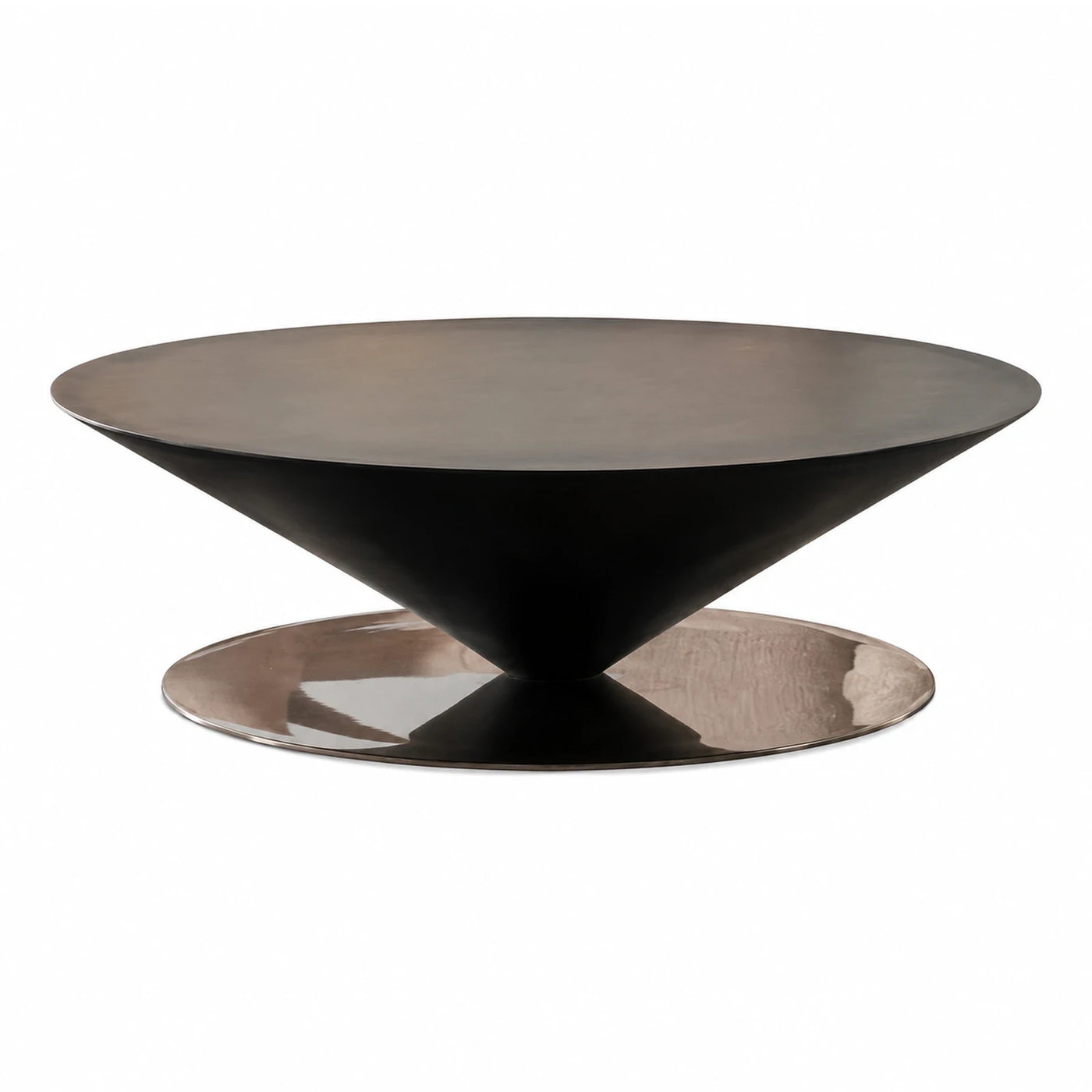 Modern Round Metal Coffee Table with Conical Base