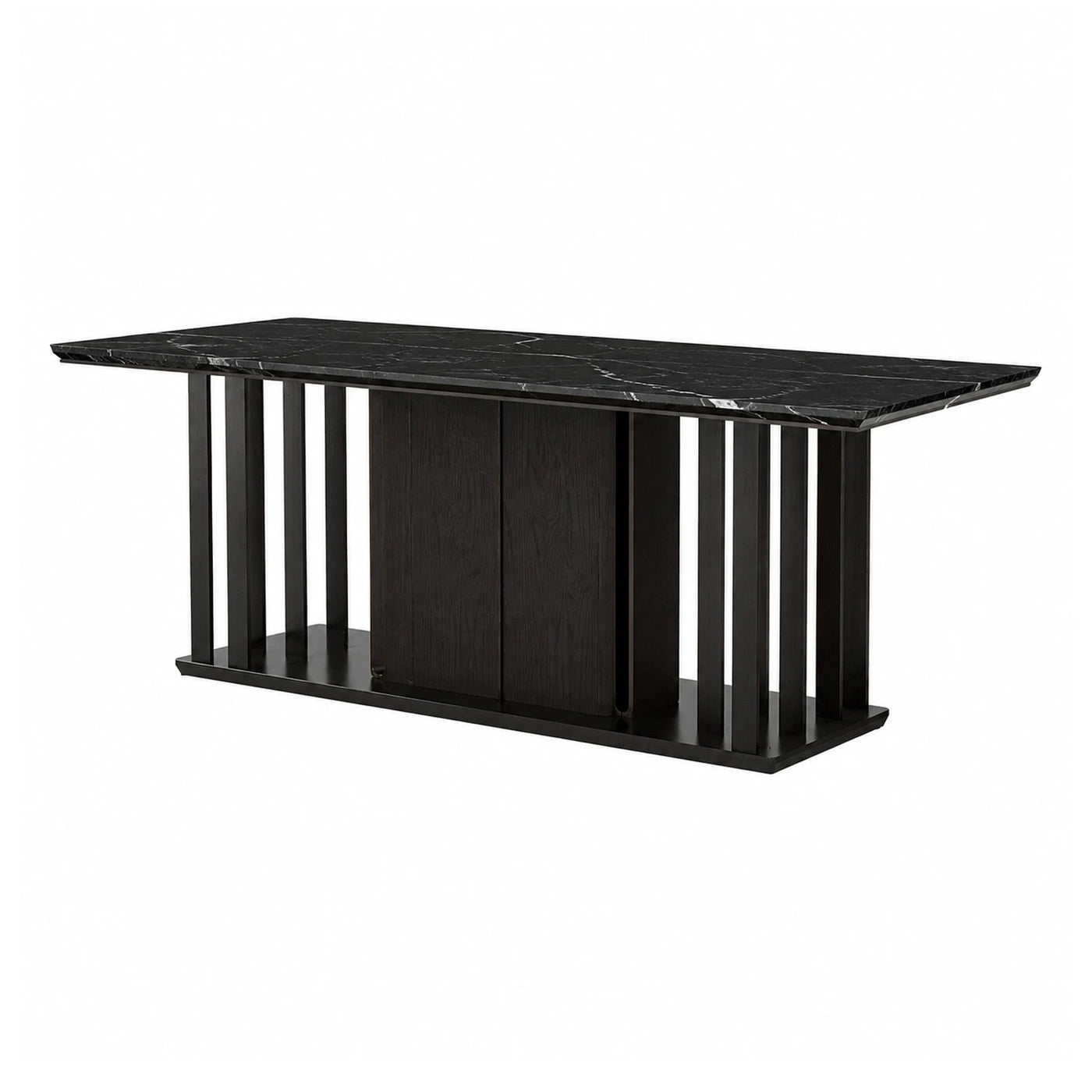 Black Marble Top Console Table with Vertical Slats