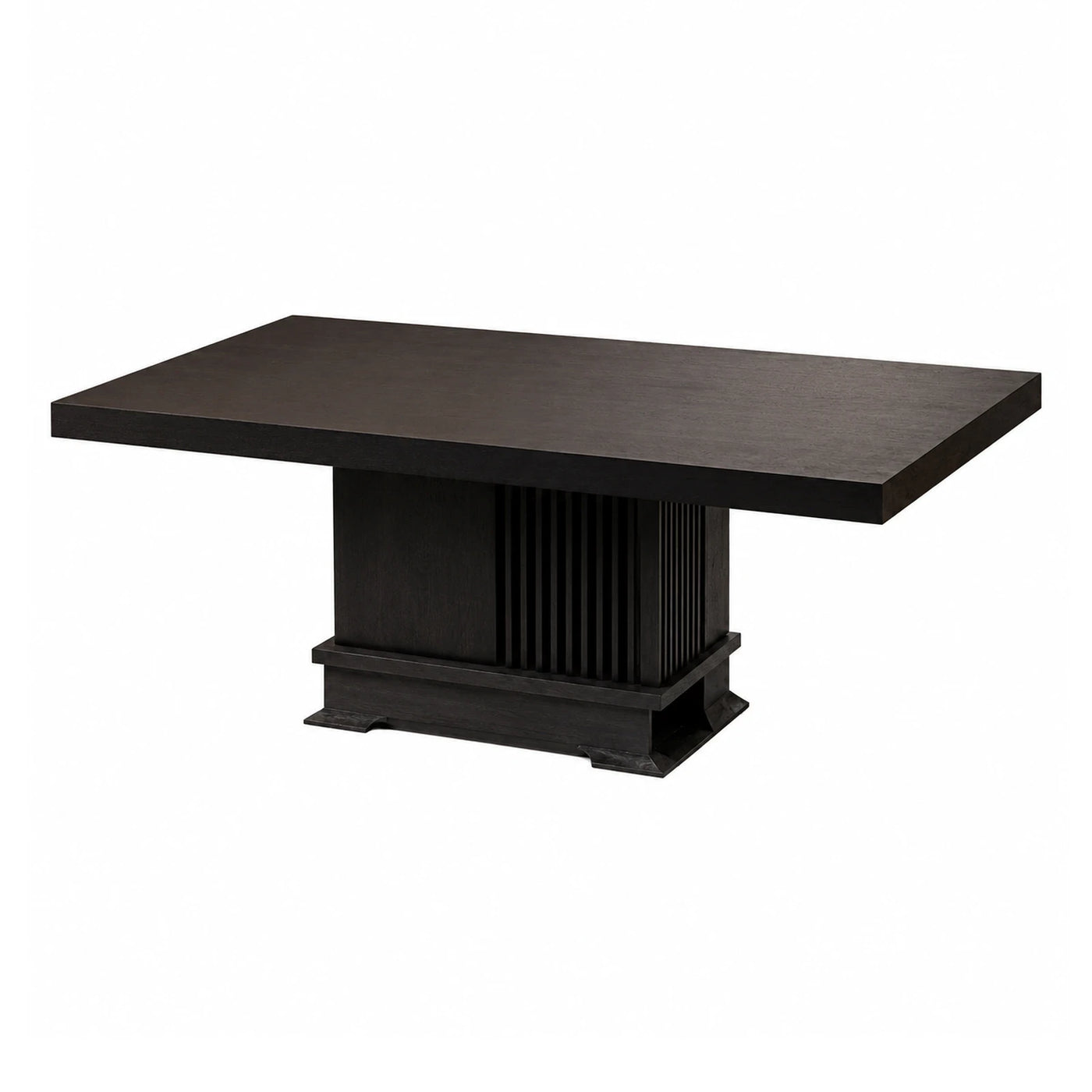 Dark Wood Rectangular Dining Table with Fluted Pedestal Base
