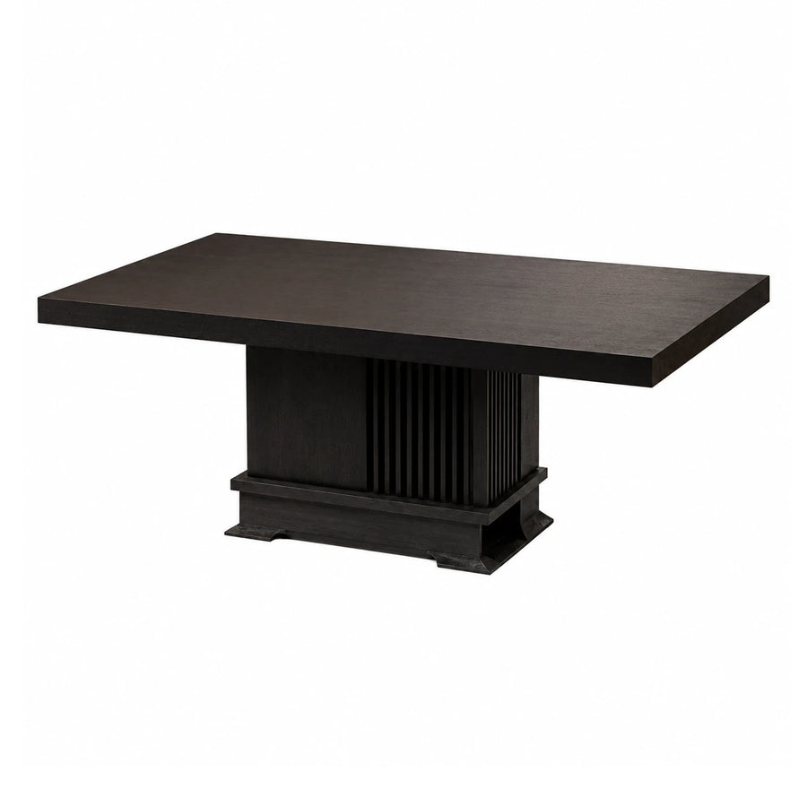 Dark Wood Rectangular Dining Table with Fluted Pedestal Base