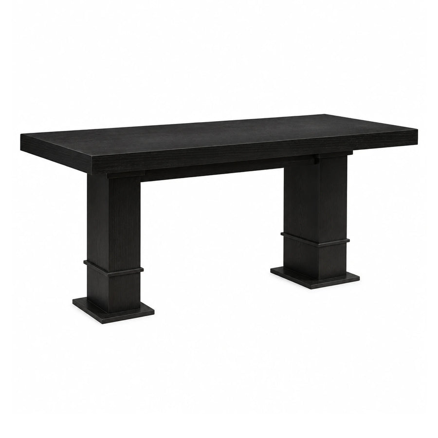 Black Wood Rectangular Dining Table with Pedestal Base