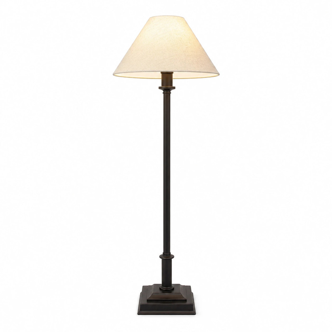 Brown Wide Plank Bronze Metal Floor Lamp with Beige Fabric Shade Floor Lamps
