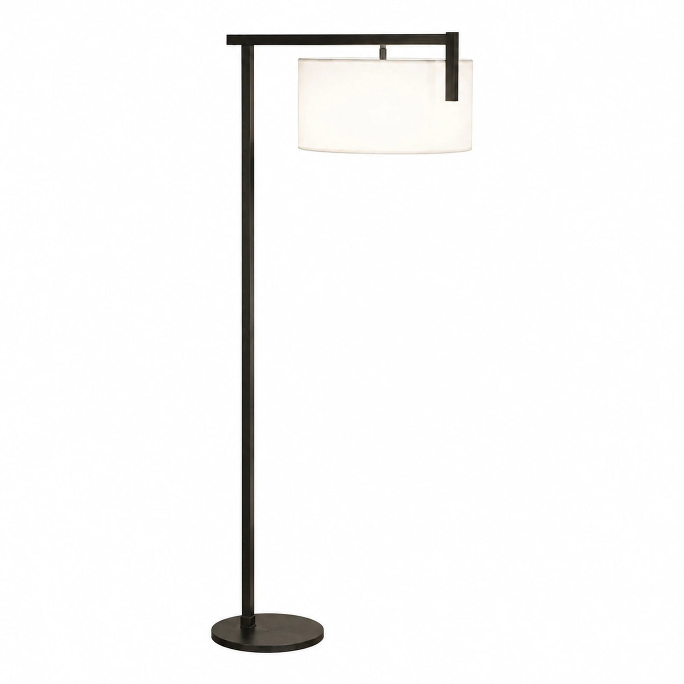 Linear Black Metal Floor Lamp with White Drum Shade Floor Lamps