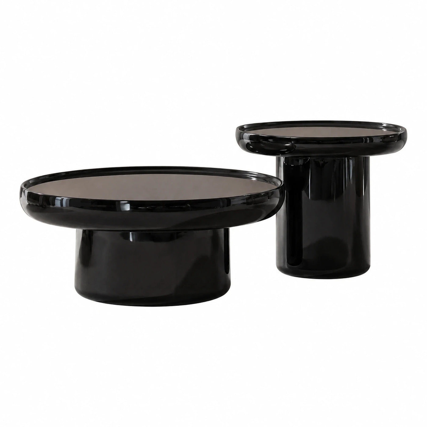 Black Glossy Round Coffee Table Set
