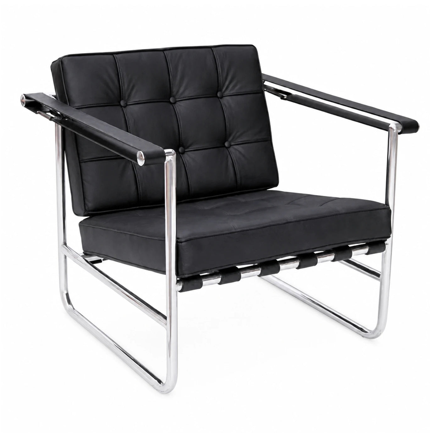 Black Leather Cantilever Armchair with Chrome Frame