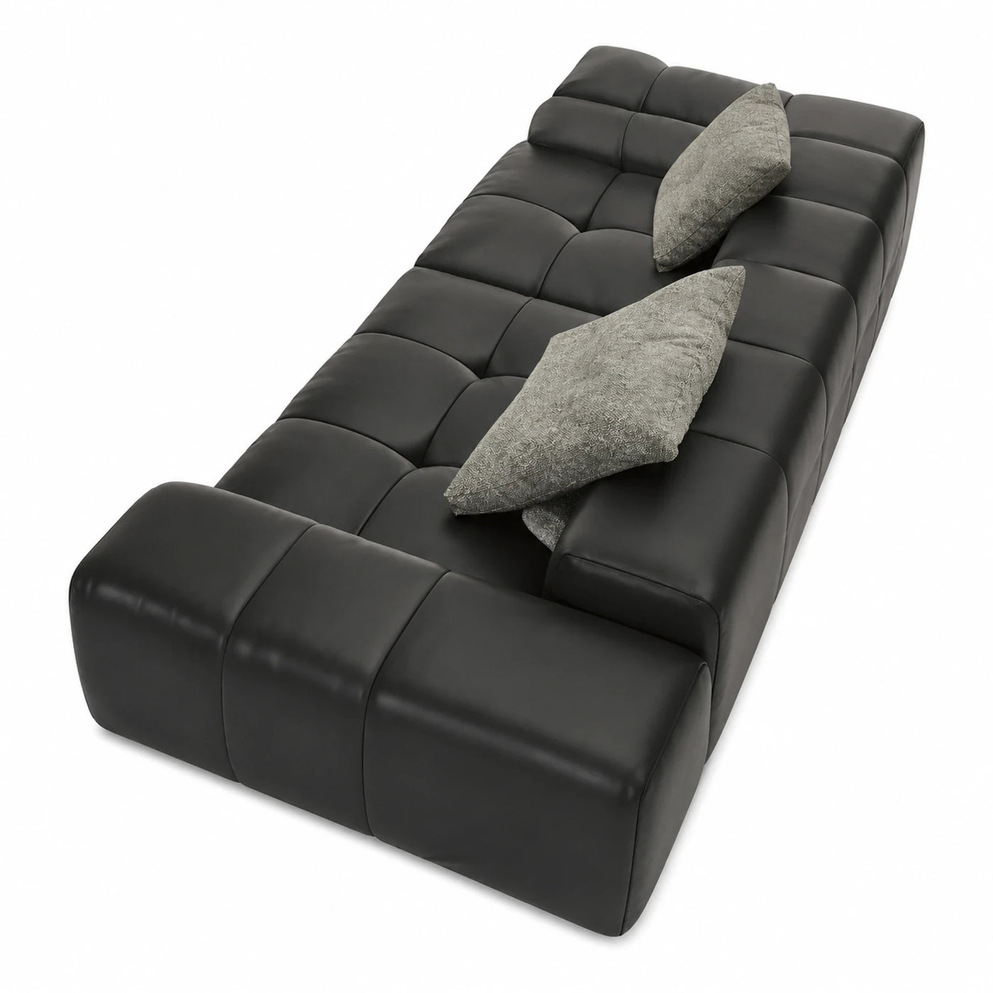 Black Modular Leather Sofa with Tufted Cushions