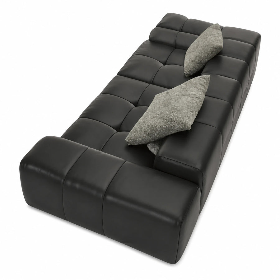 Black Modular Leather Sofa with Tufted Cushions