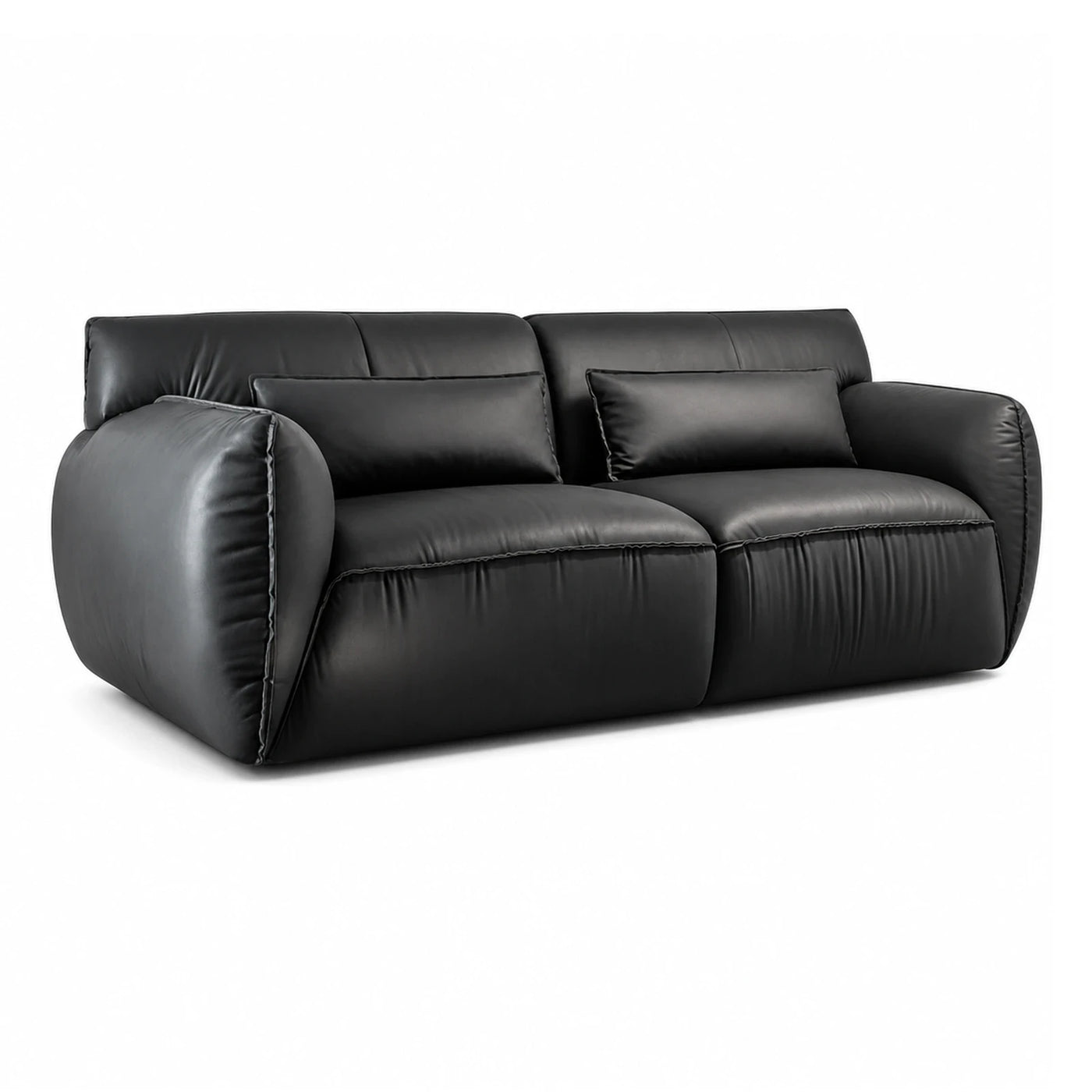Black Leather Modular Sofa with Pillows
