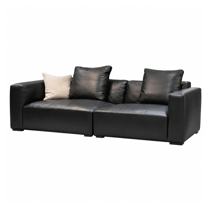 Black Leather Modular Sofa with Throw Pillows