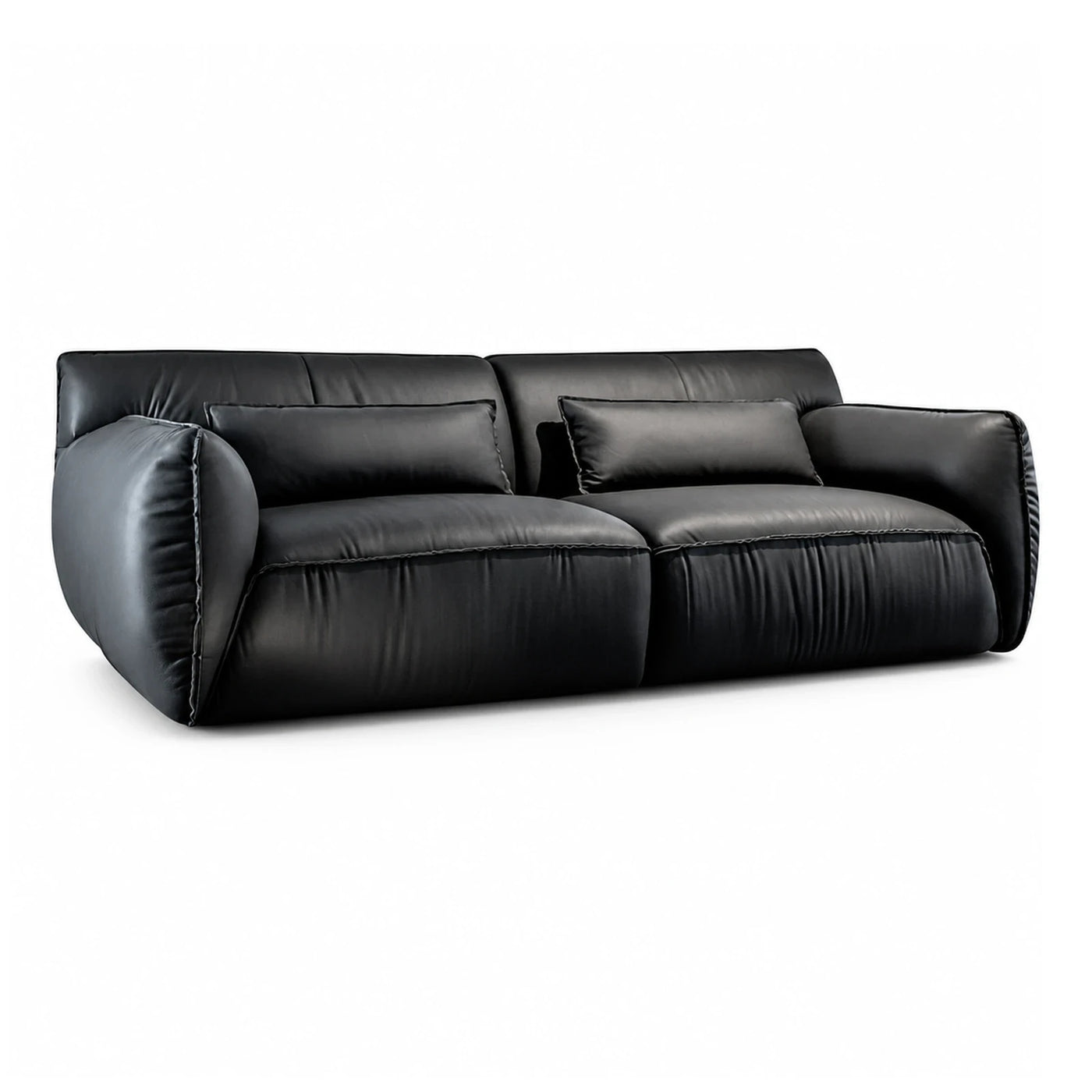 Black Leather Modern Sofa with Plush Cushions
