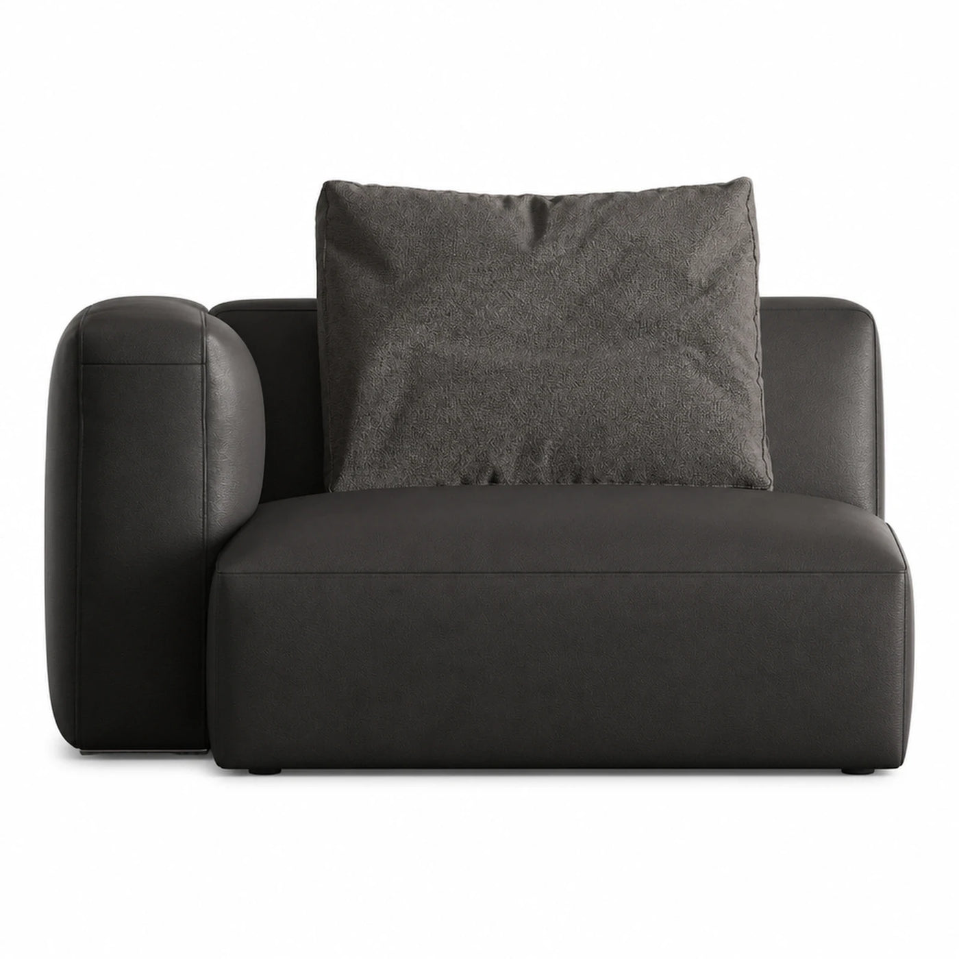 Black Leather Modular Armchair with Textured Pillow