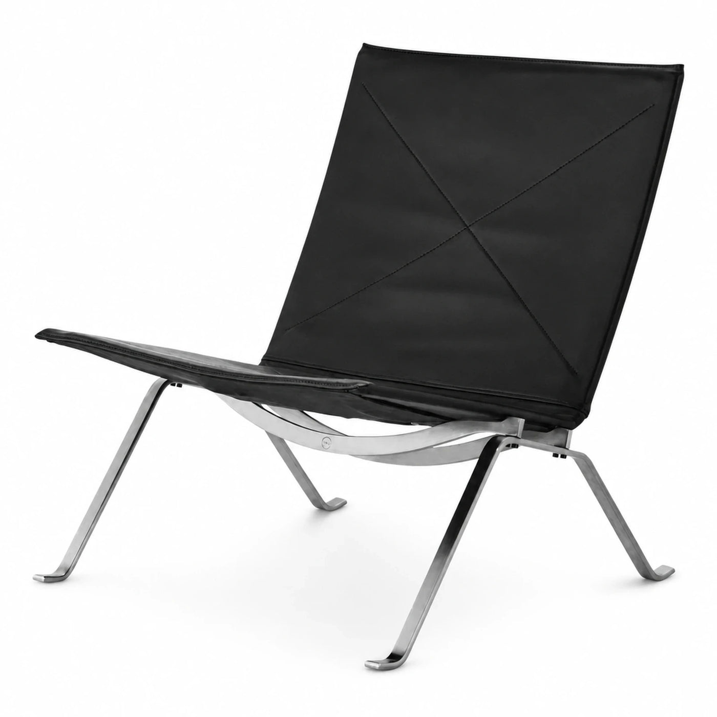 Black Leather Lounge Chair with Chrome Frame