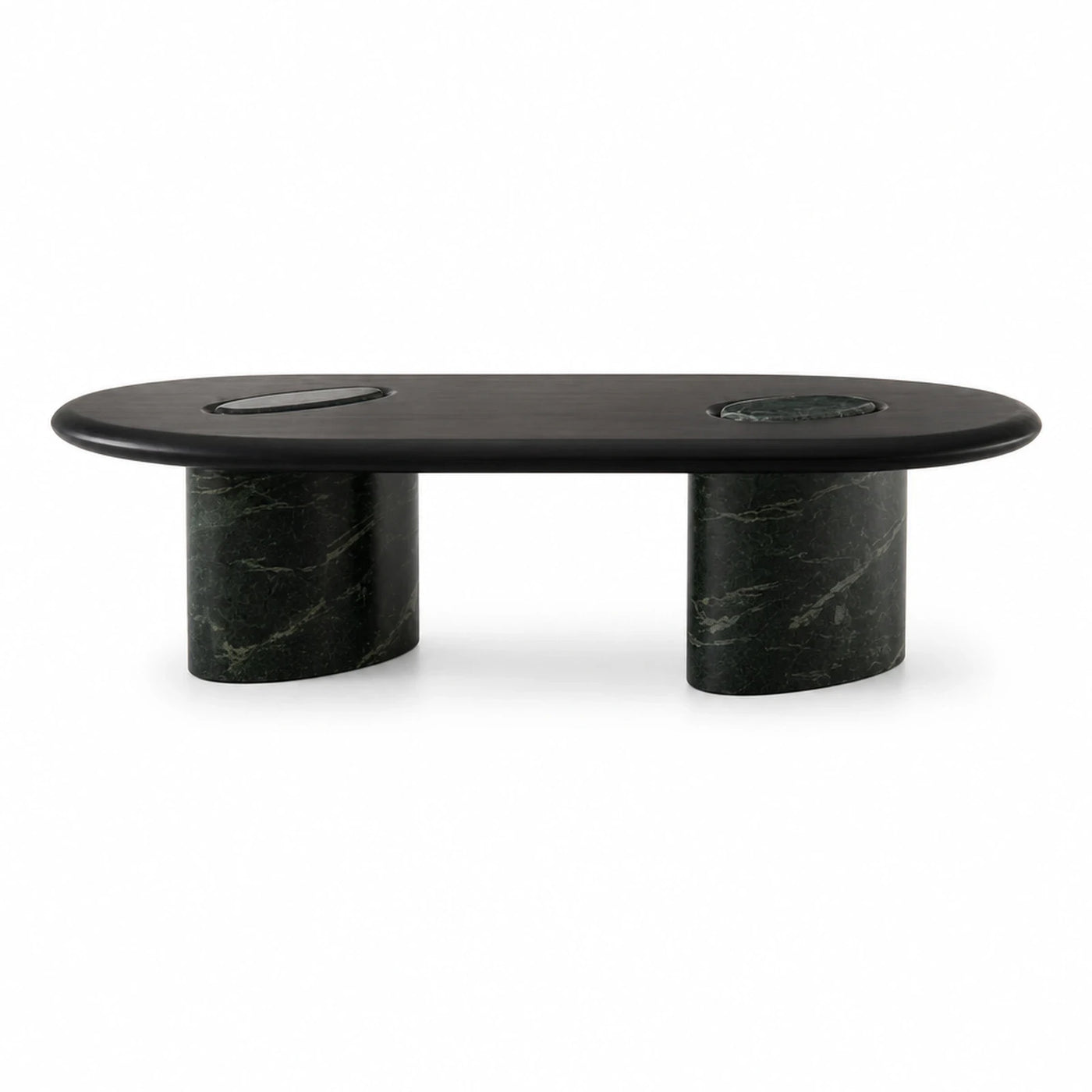 Black Oval Coffee Table with Green Marble Bases
