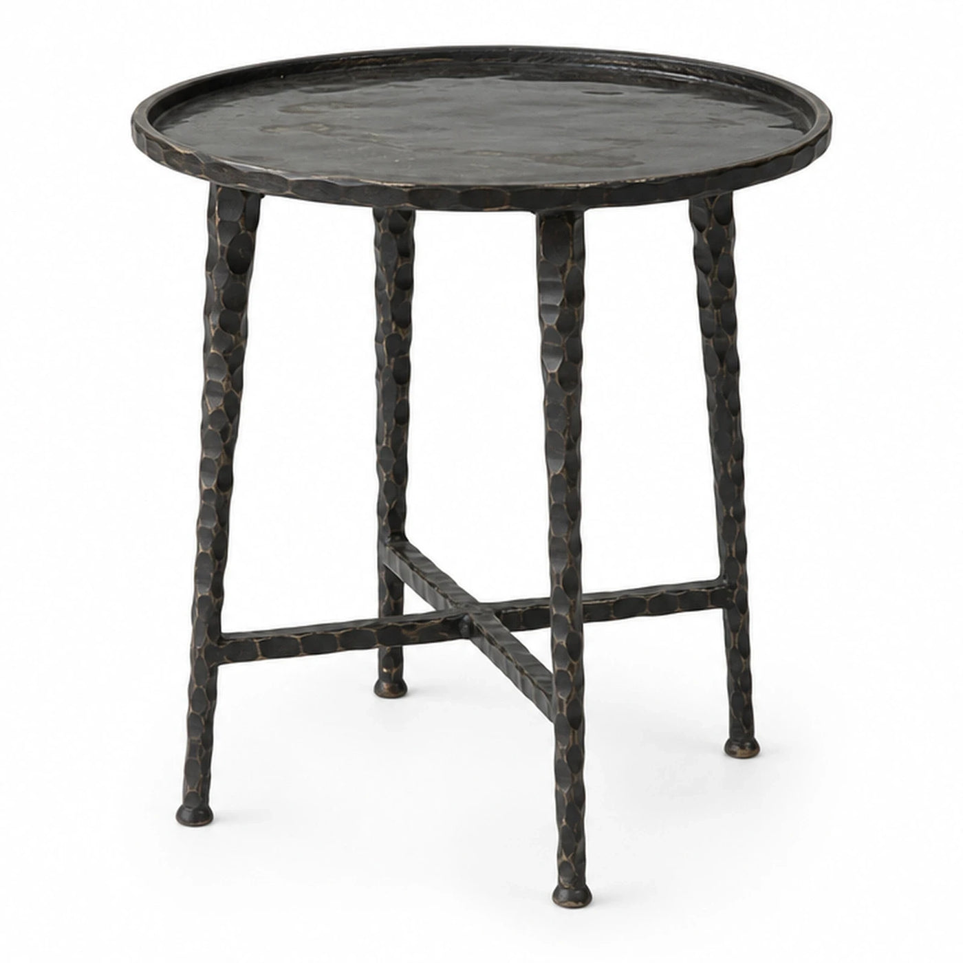 Black Hammered Metal Round Side Table